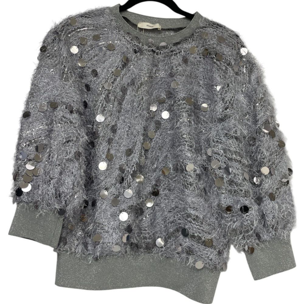 Roman Pullover Sweater Womens Size 8 Gray Sequence Crew Neck Long Sleeve NWT